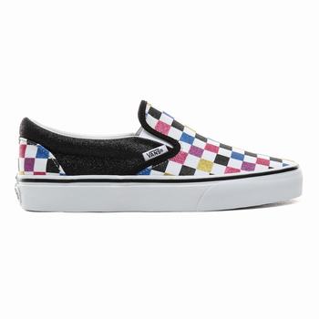 Női Vans Glitter Checkerboard Classic Slip-on Cipő VA7195803 Fekete/Fehér